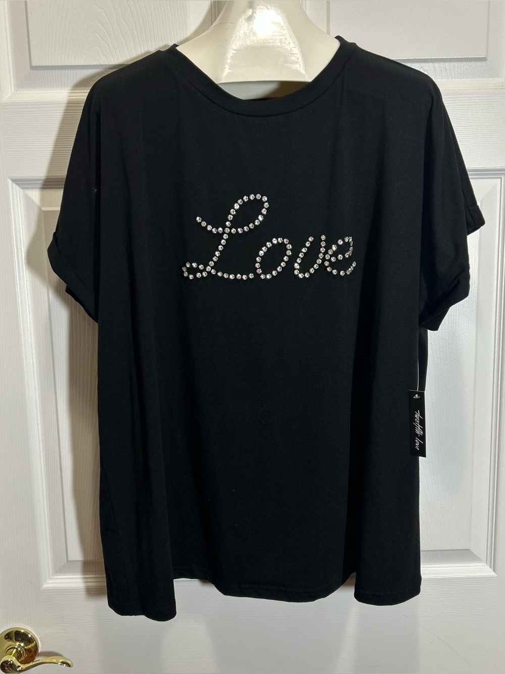 Twelfth Love Black Short Sleeve Tee With Rhinestone Detail